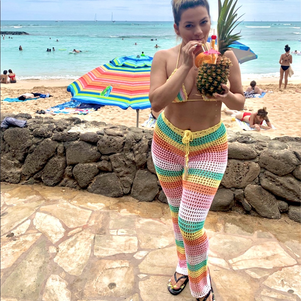 Multi color mesh/crochet 2piece bikini coverup